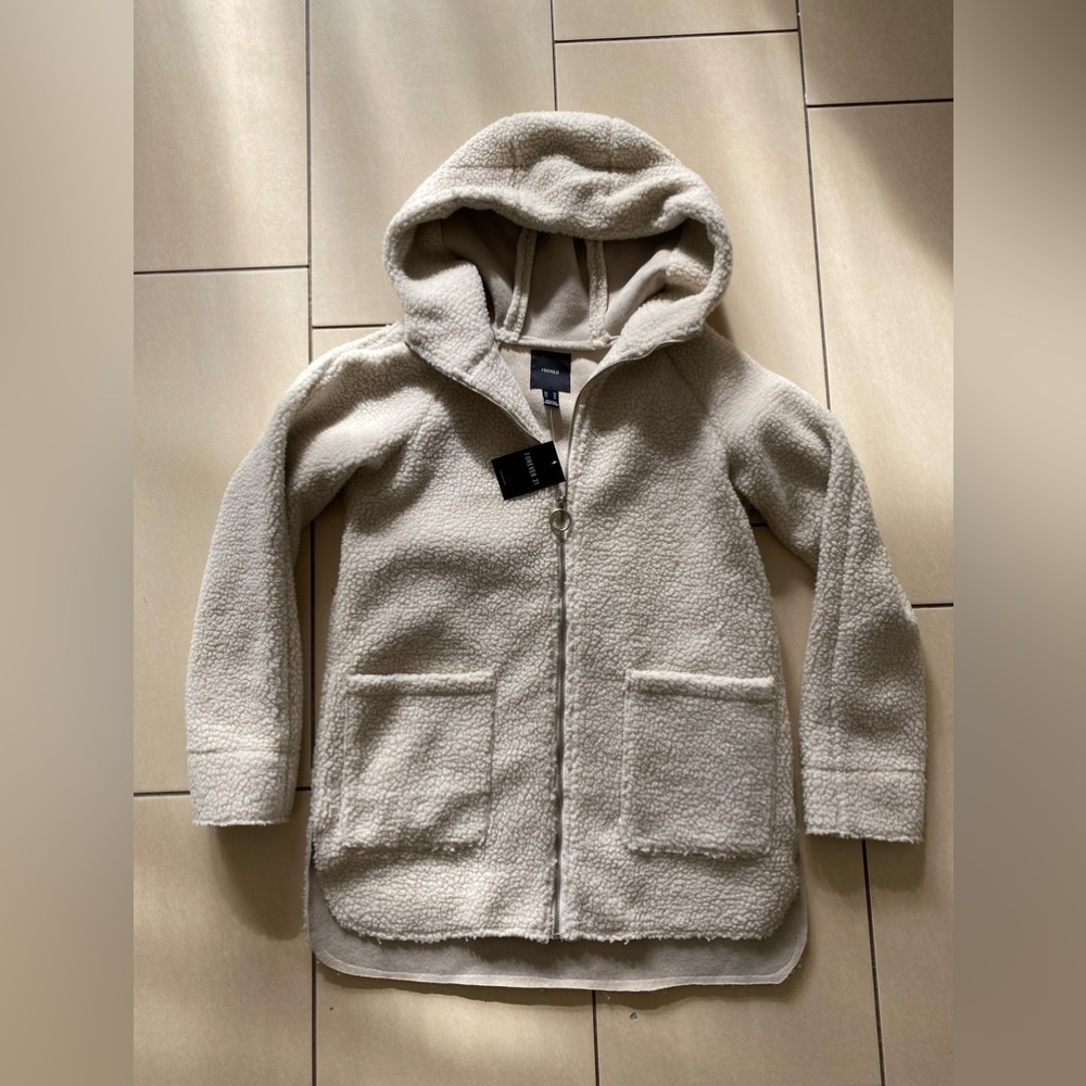Forever21 teddy bear jacket warm cozy teddybear XS NEW hood Aritzia goose - Picture 2 of 6